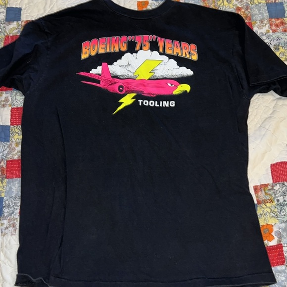 1991 Vintage Neon Boeing 75th Anniversary T-shirt - Picture 2 of 2